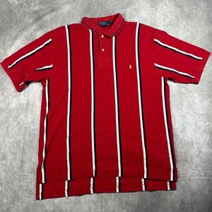 VTG Polo Ralph Lauren Mens XLT Tall Red Striped Polo Shirt Preppy Rugby Retro